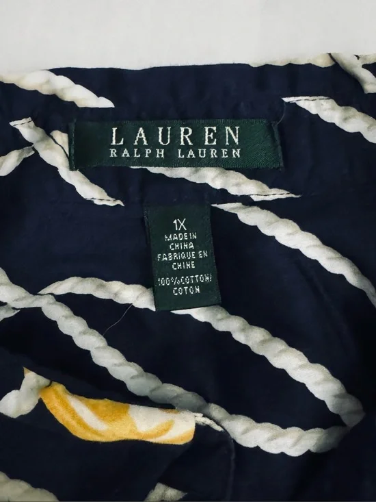 Lauren Ralph Lauren 1X Nautical Rope Anchor Cotton Button Shirt Coastal Preppy - Picture 6 of 9